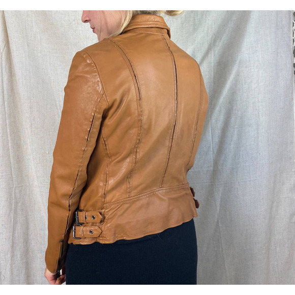 Muuba Lamb Leather Tan Moto Jacket Size 6 - Picture 3 of 15